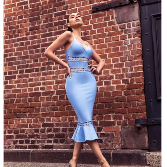 Miss Circle Light Blue Cut Out Bandage Dress - Picture 6 of 8